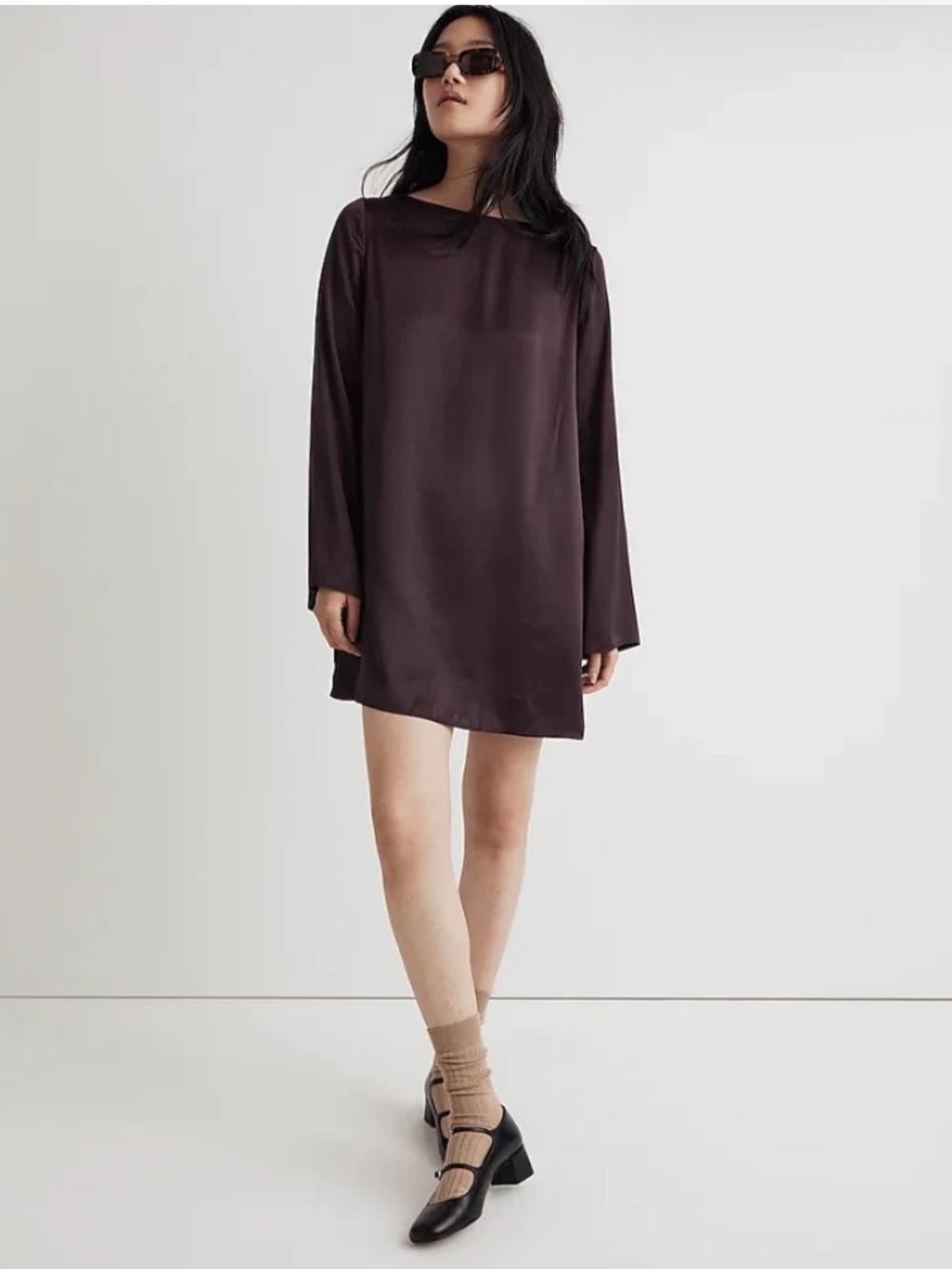 Madewell Eggplant Satin Shift Mini Dress